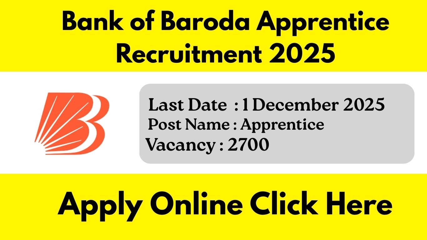 Bank of Baroda Apprentice Recruitment 2025: बैंक ऑफ बड़ौदा में 2700 अपरेंटिस पदों पर भर्ती शुरू