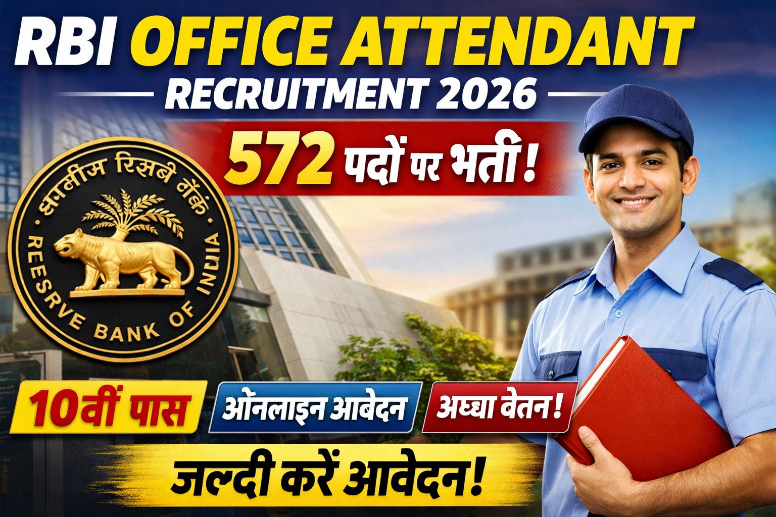 RBI Office Attendant Recruitment 2026: 572 पदों पर भर्ती, आवेदन प्रक्रिया शुरू