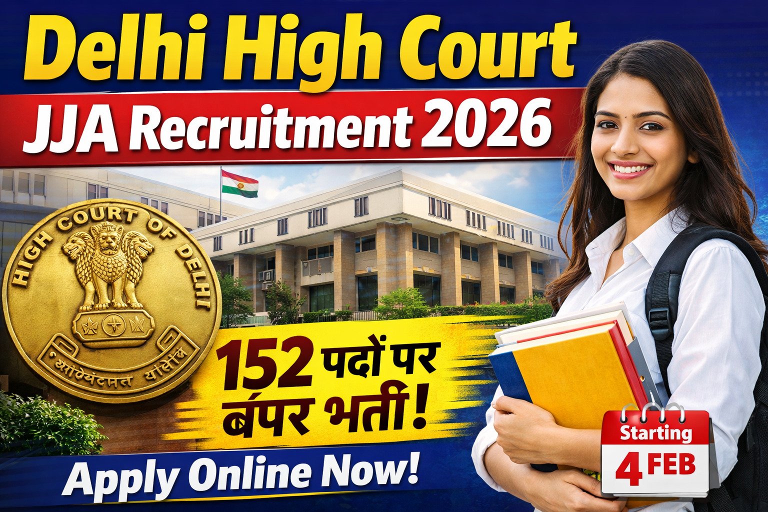 Delhi High Court JJA Recruitment 2026: दिल्ली हाई कोर्ट में 152 पदों पर बंपर भर्ती, आवेदन प्रक्रिया शुरू