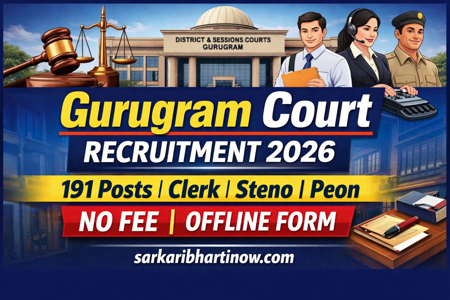 Gurugram Court Recruitment 2026: क्लर्क, स्टेनो और चपरासी के 191 पदों पर बड़ी भर्ती, आवेदन शुरू |